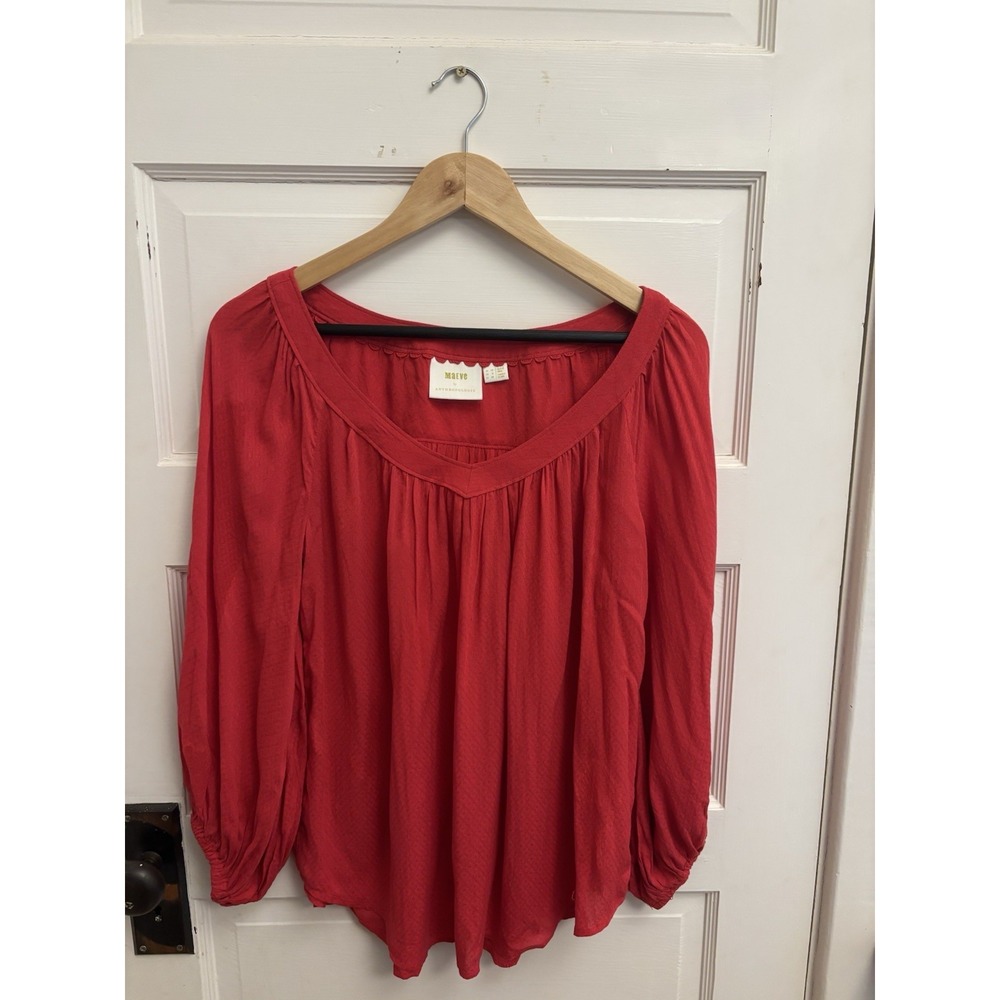 Anthropologie Red Peasant-Style Tunic Top